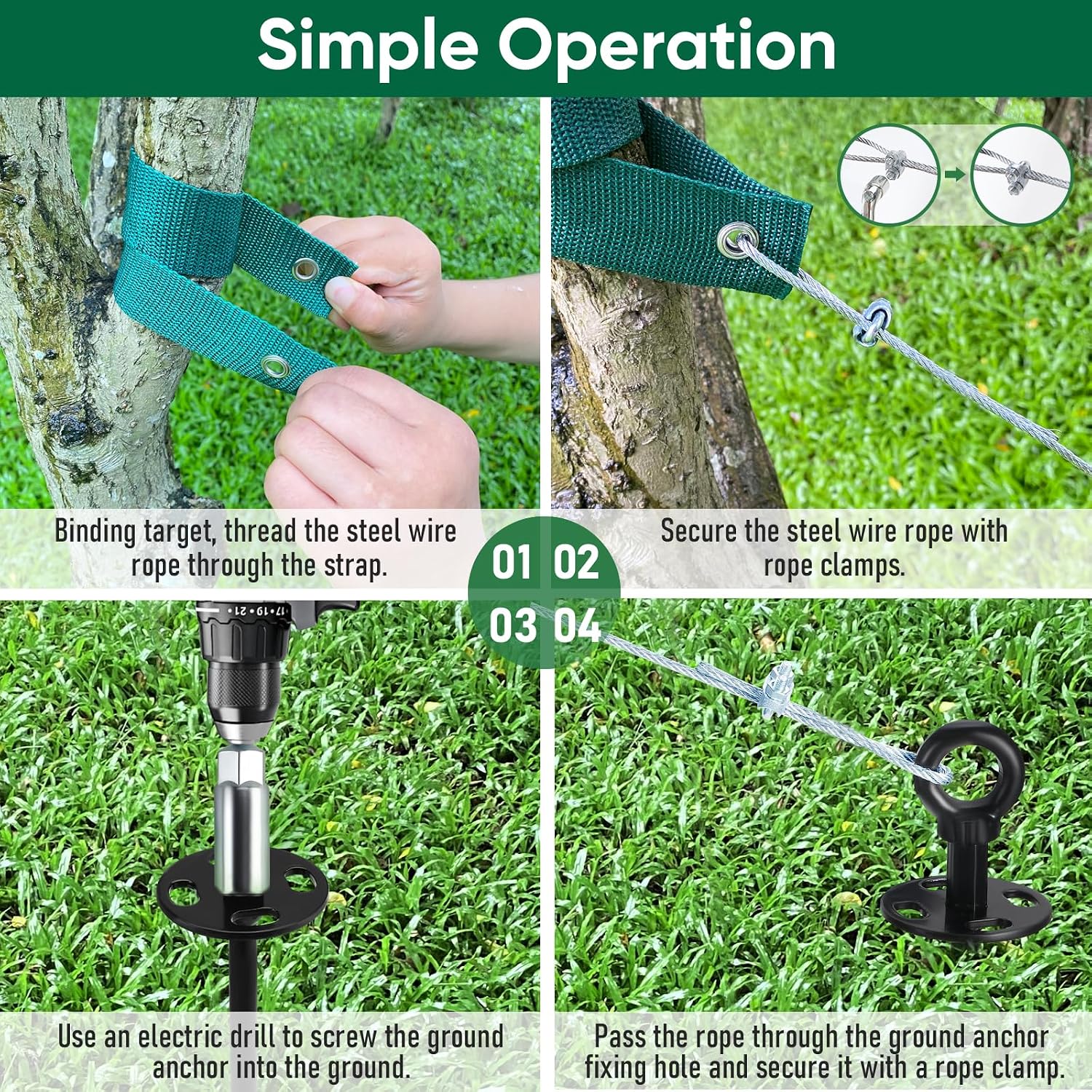 18'' Ground Anchors Screw in Heavy Duty, Shed Anchor Kit with Straps & Steel Cable & Tools, Earth Anchors for Mobile