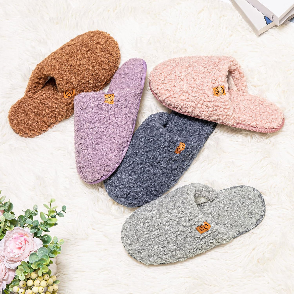 House Slippers for Women Comfy Faux Fur Memory Foam Bedroom Shoes Slip On Slides for Indoor Outdoor Use