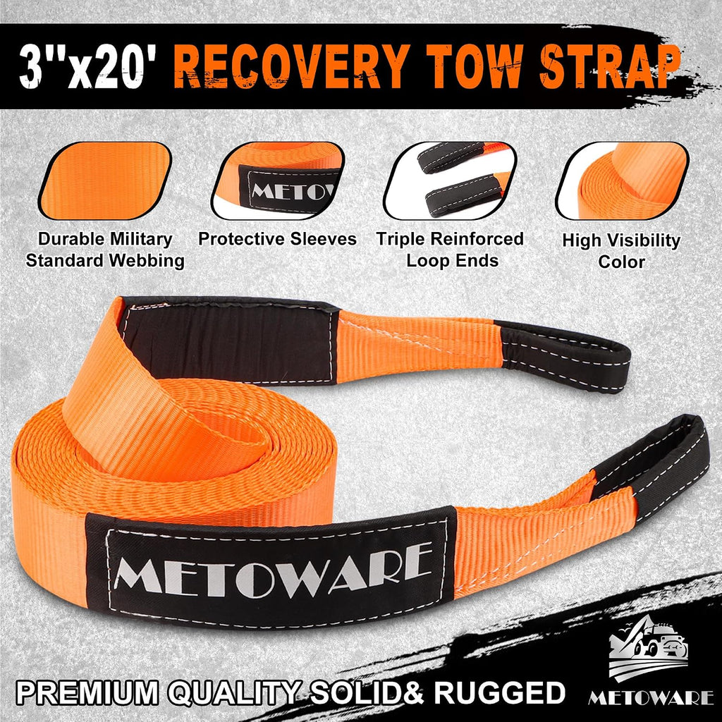 Heavy Duty Tow Strap Recovery Kit with D Ring Shackle, 3" x 20ft