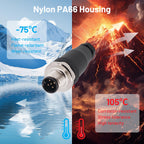 M12 Aviation Connector,4pcs 5-Pin Male Straight Socket Panel A Code Field Wireable IP67 Waterproof Industrial Circular Connector