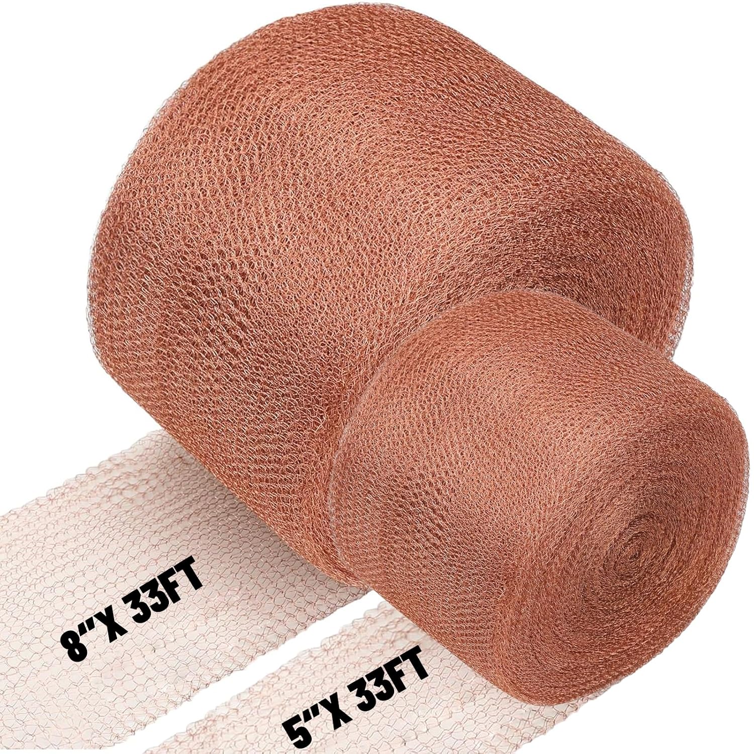 Copper Mesh Roll for Mice Rodent Rat, Sturdy 5'' x 33Ft & 8'' x 33Ft Copper Wool Mouse Trap Hole Filler for Bat Snail