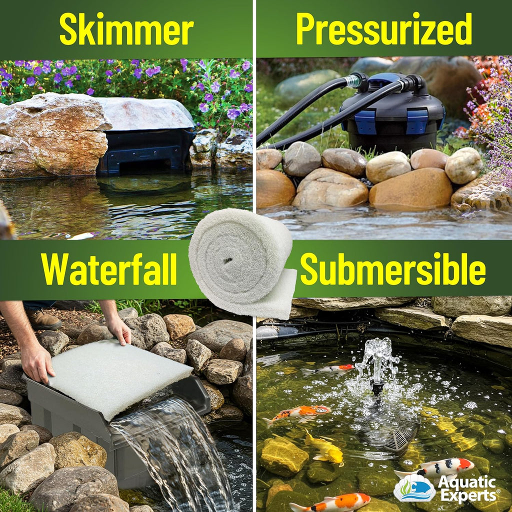 Classic Koi Pond Filter Pad FINE - White Bulk Roll Pond Filter Media, Ultra-Durable Pond Filters for Outdoor Ponds