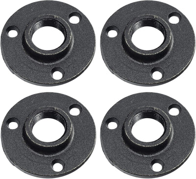4 Pack DN20 Malleable Black Floor Iron Flange, 3/4-inch, Three Holes, DIY Wall Industrial Steampunk Furniture Vintage Retro Decor