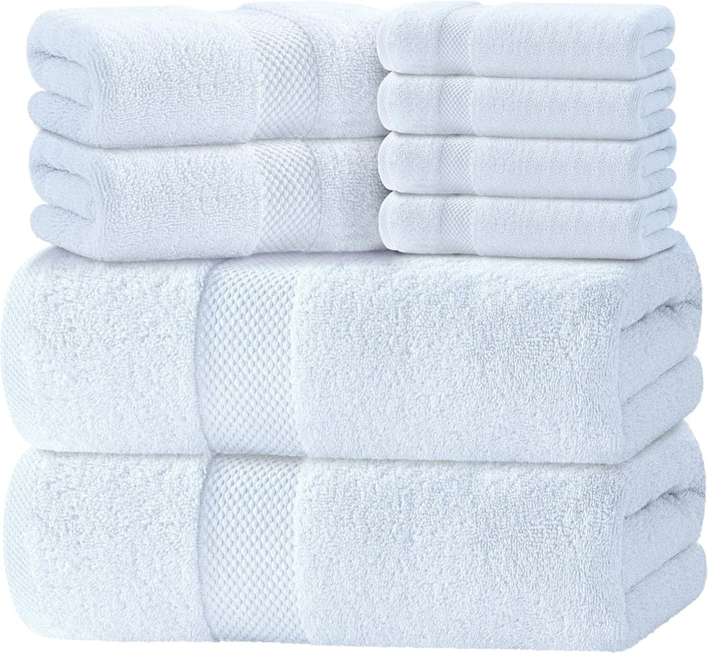 Luxury White Bath Towel Set of 8 Pieces - 100% Turkish Cotton 700 GSM Highly Absorbent Towels for Bathroom, 2 Bath