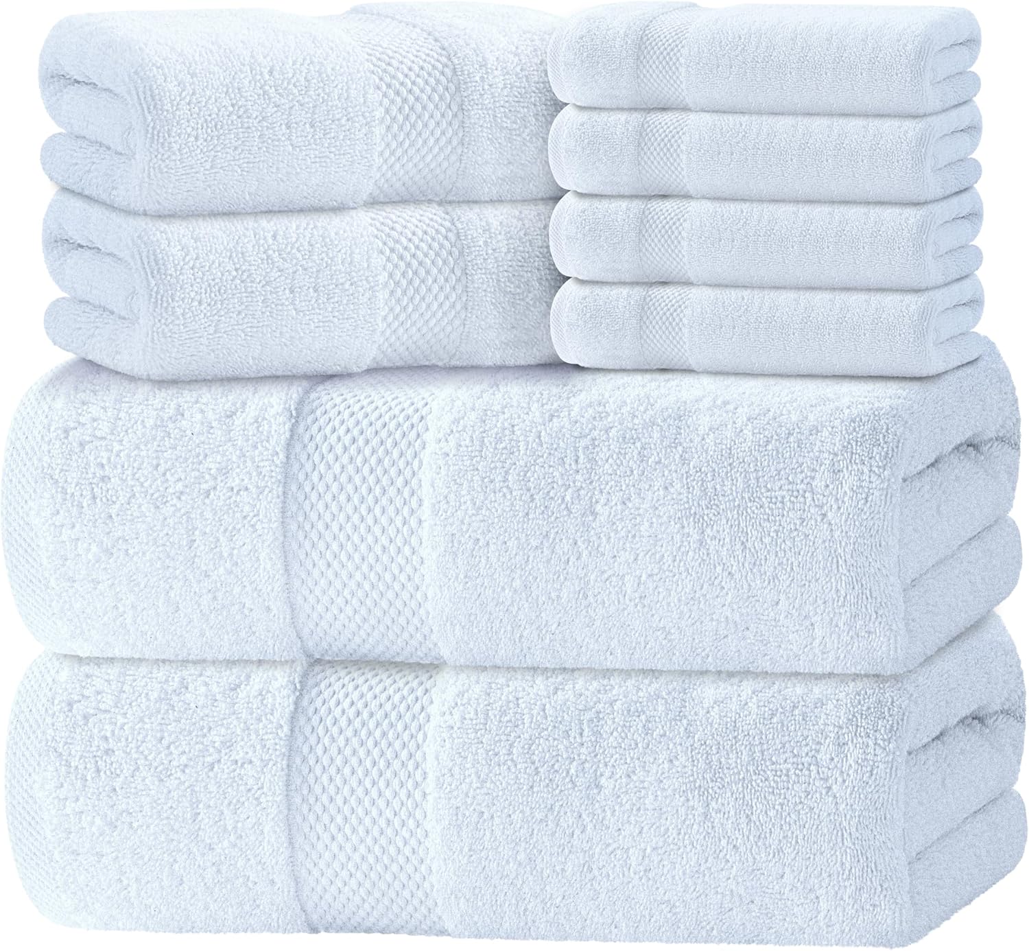Luxury White Bath Towel Set of 8 Pieces - 100% Turkish Cotton 700 GSM Highly Absorbent Towels for Bathroom, 2 Bath