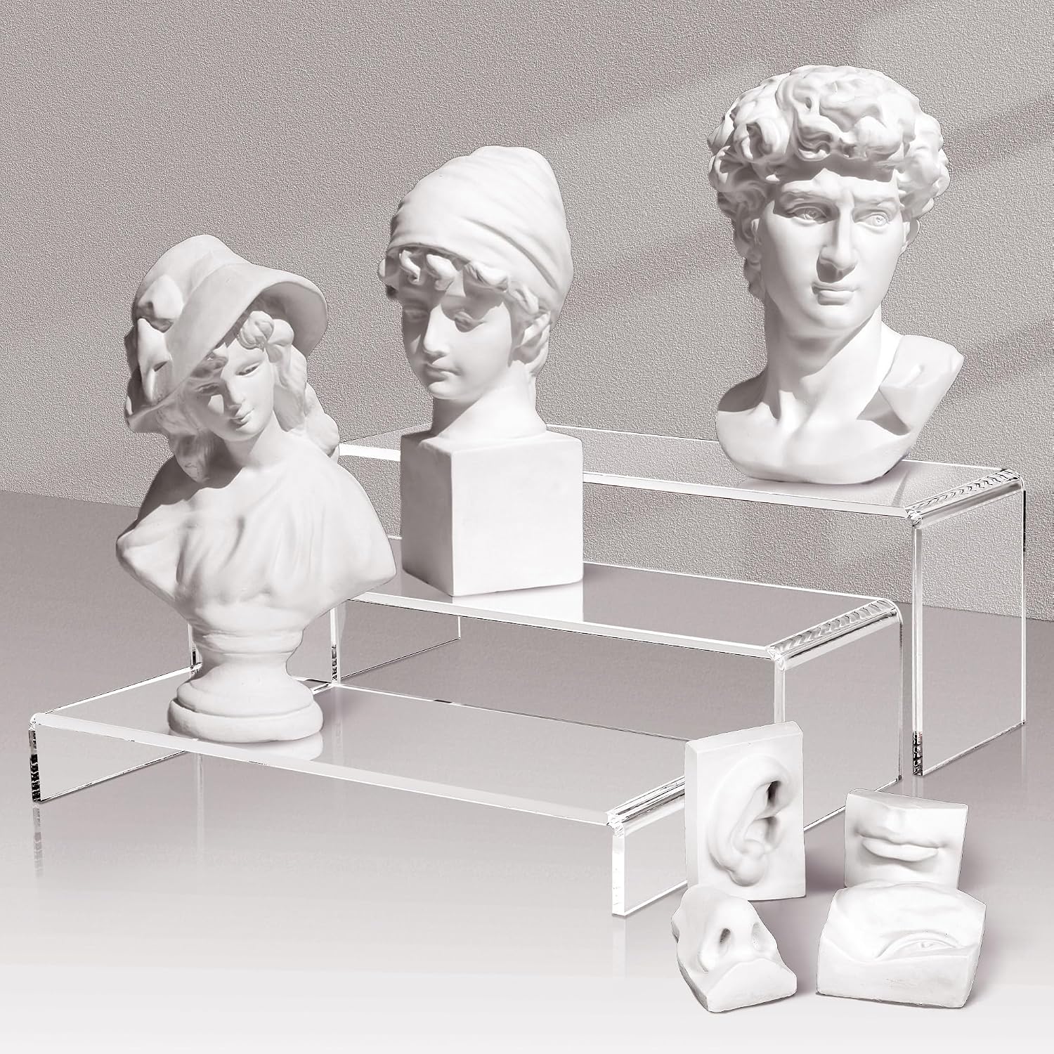 1 Set Large Acrylic Clear Display Risers, 3 Sizes 12" Rectangular Showcase Collectibles Display Shelf, 5 mm Thick