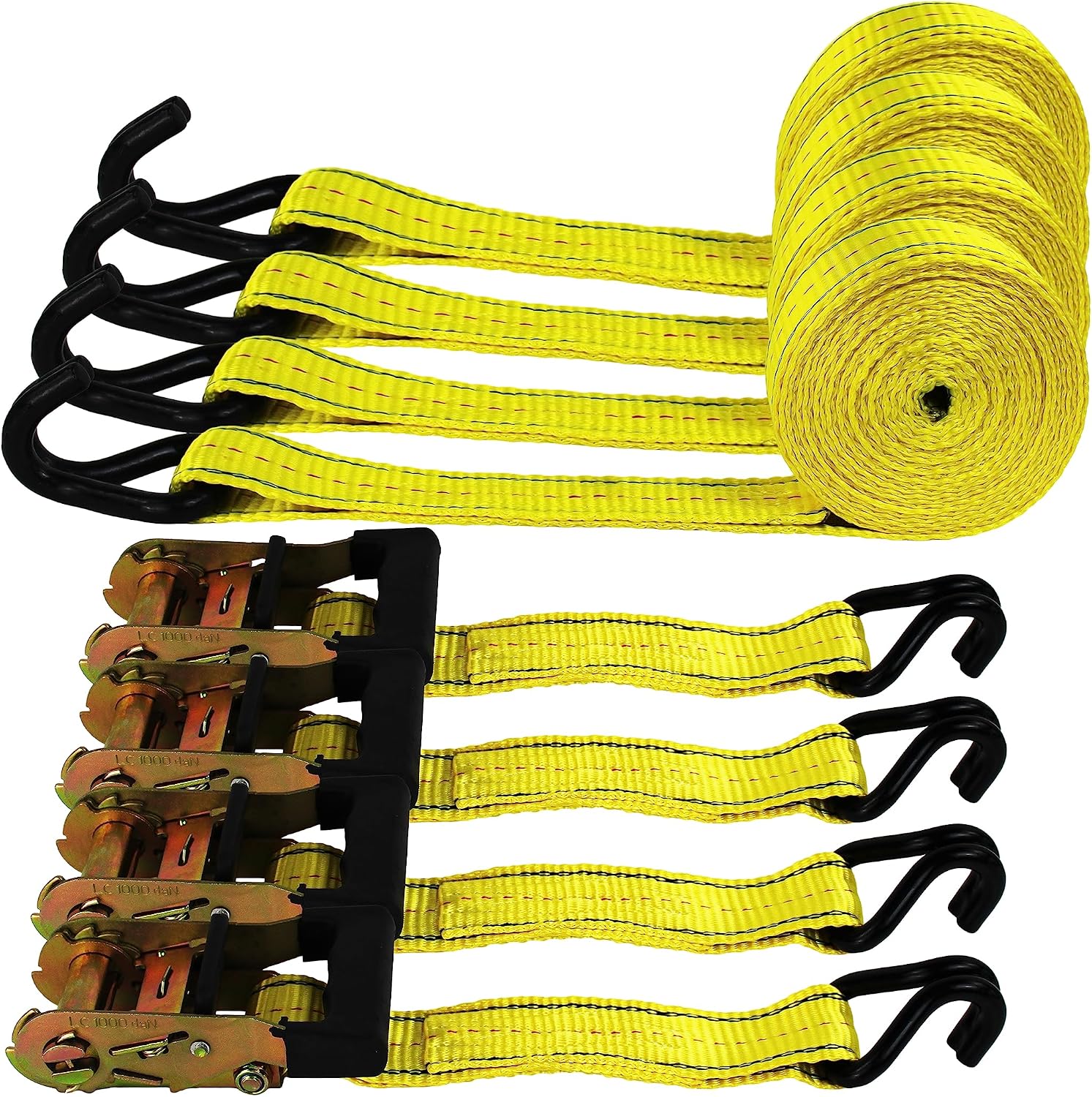(R) 4PC 1-1/2" x 15 ft Heavy Duty Ratchet Cargo Tie Down Straps 3000lbs Dual J-Hooks