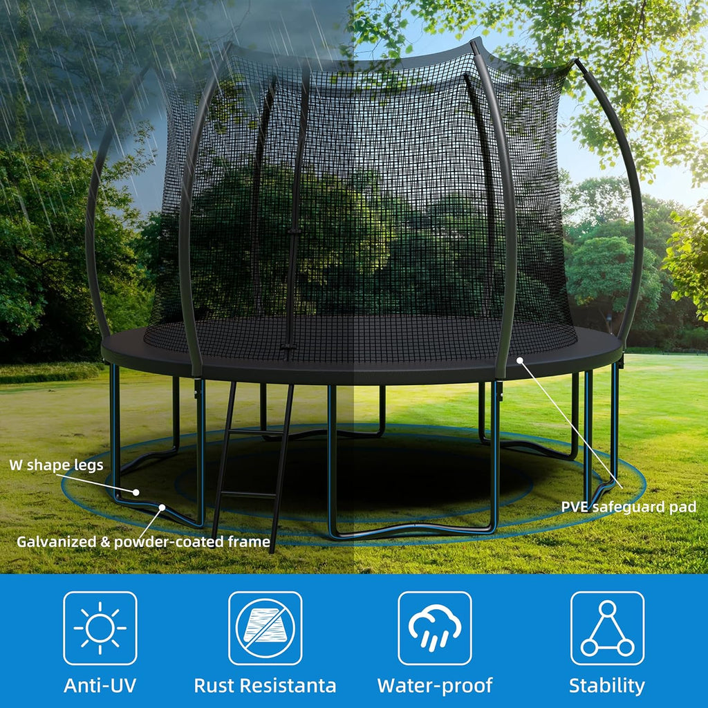 Trampoline 12FT 14FT Enclosure Net Outdoor Jump for Kids and Adults Round ASTM Approved Heavy-Duty Bounce Mat with