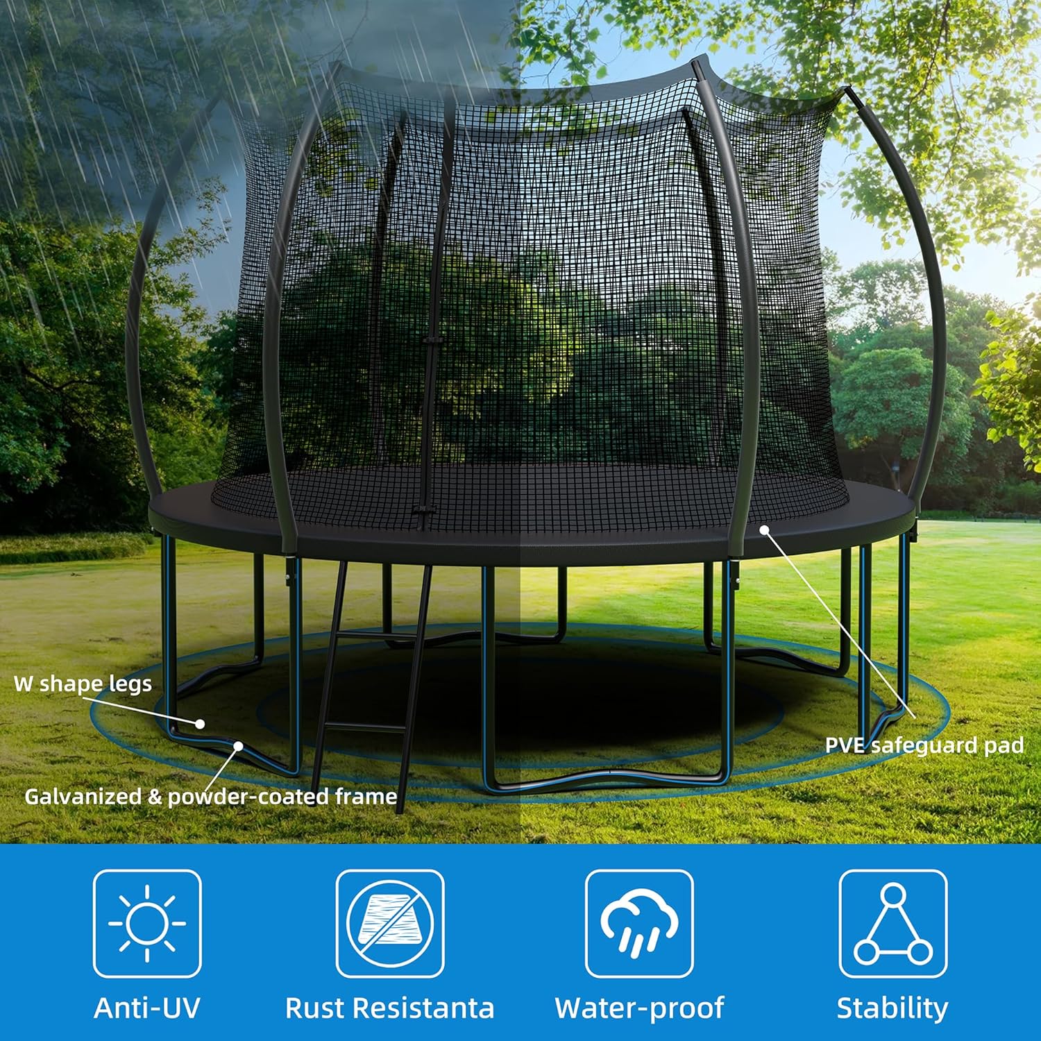 Trampoline 12FT 14FT Enclosure Net Outdoor Jump for Kids and Adults Round ASTM Approved Heavy-Duty Bounce Mat with