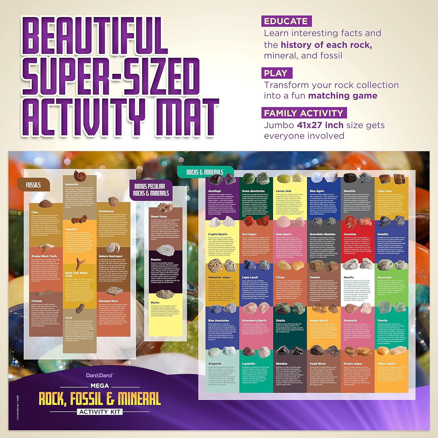Rock Collection for Kids - Includes 250+ Bulk Rocks, Gemstones & Crystals + Genuine Fossils and Minerals - 2 Lbs.