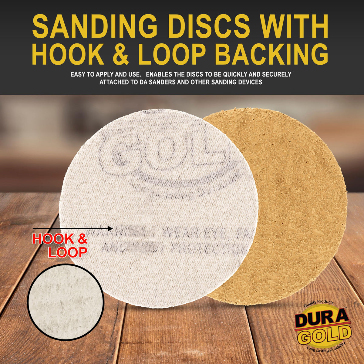 Dura-Gold - Premium - 40 Grit 3" Gold Hook & Loop Sanding Discs for DA