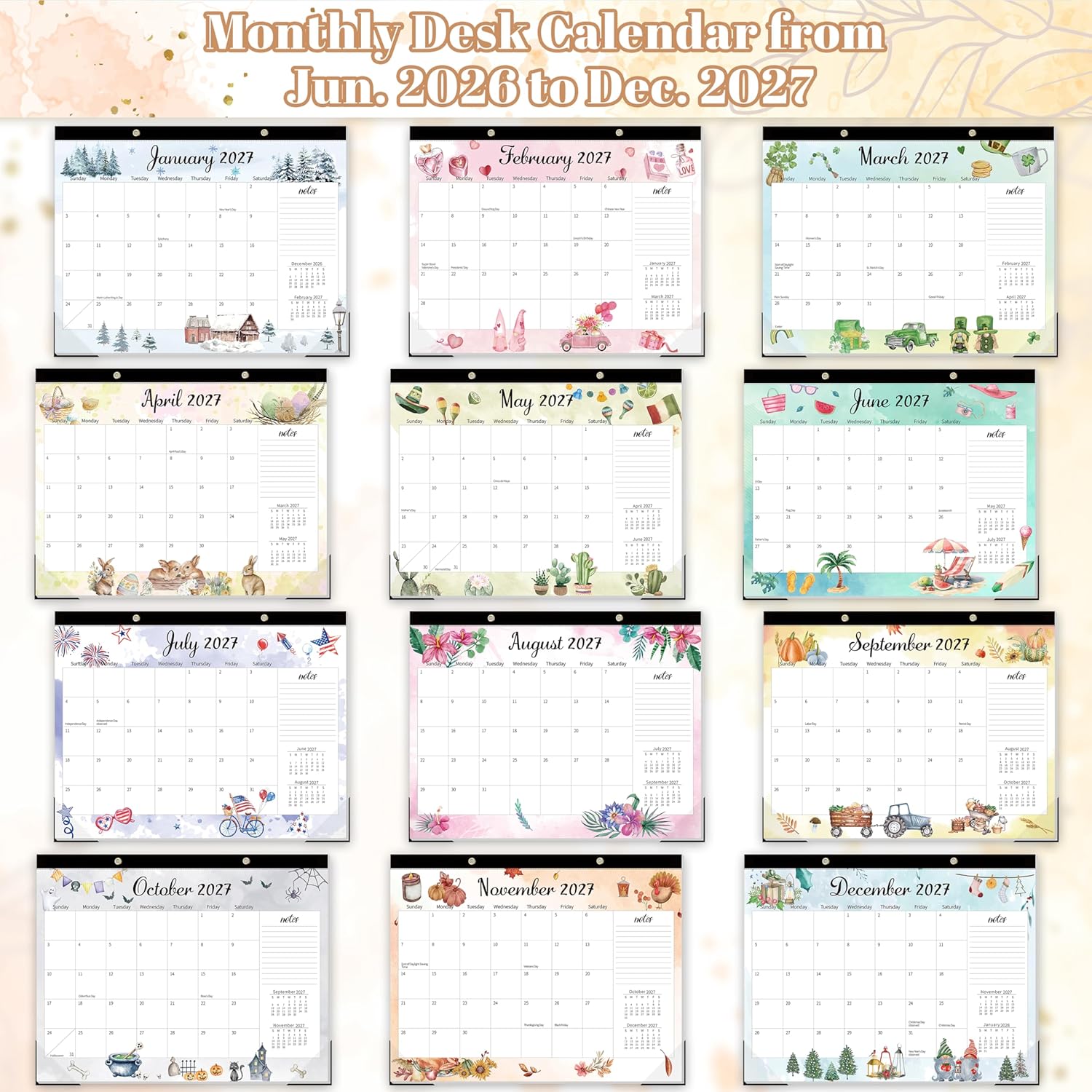 Monthly Large Desk Calendar 2026-2027 - 19 Months 22" x 17" Calendar from Jun. 2026 to Dec. 2027, Large Monthly