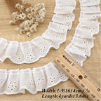4 Yards Ruffle Trim Eyelet Cotton Pleated Lace Trim 1-9/16"
