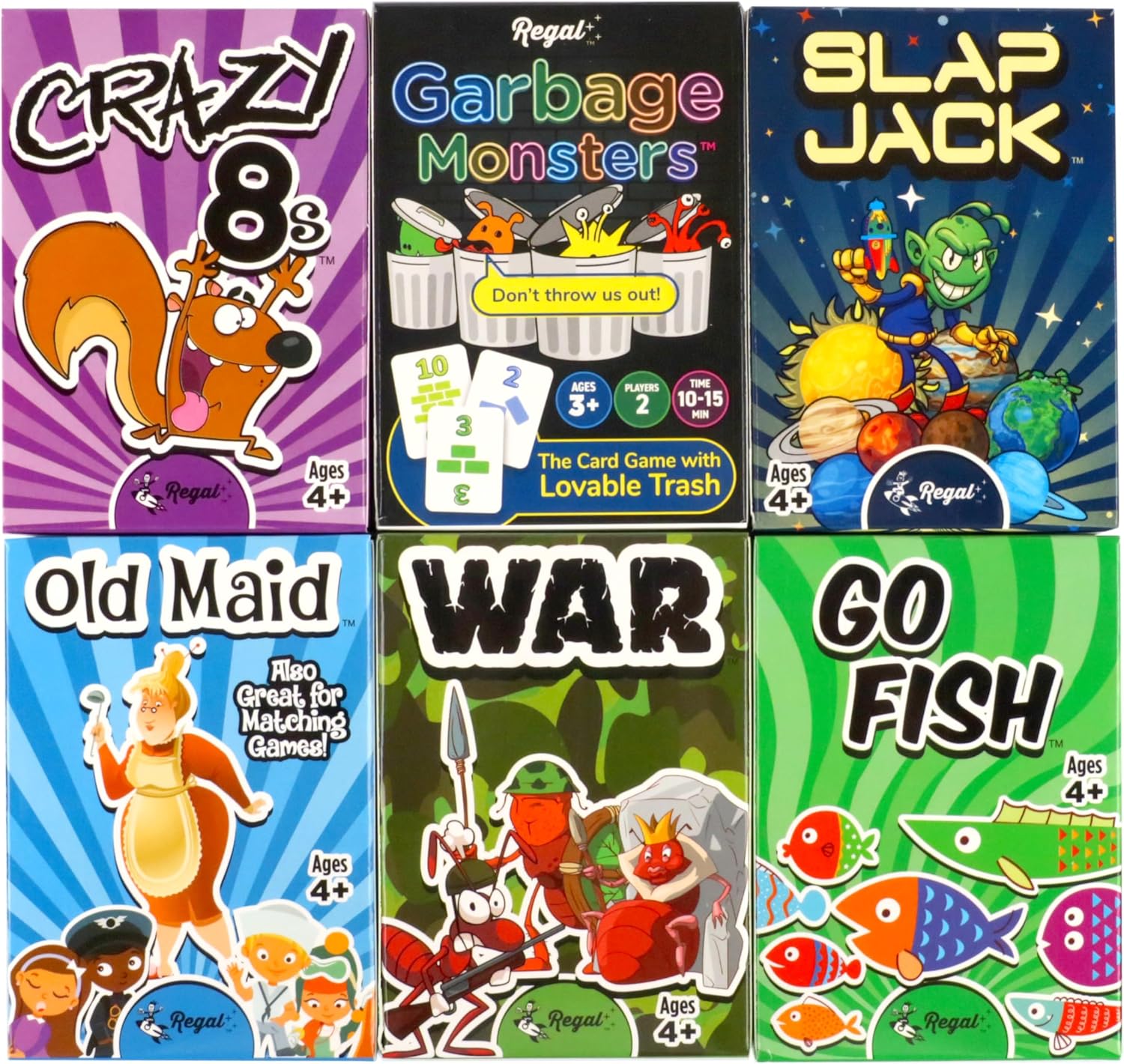 Card Games for Kids - Go Fish, Crazy 8's, Old Maid, Slap Jack, Garbage Monster, War - Simple & Fun Classic Family