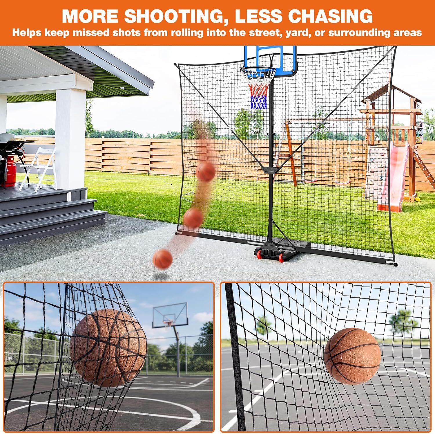 10x8FT Basketball Return Backstop Net, Hoop Rebounder | Foldable basketball return net designed for round and square