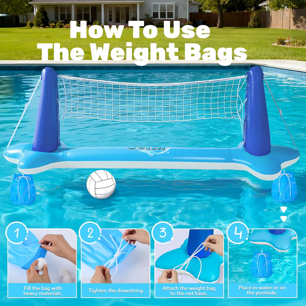 Inflatable Volleyball Net & Basketball Hoops Pool Float Set; Balls Included for Kids/Adults, Summing Pool Game