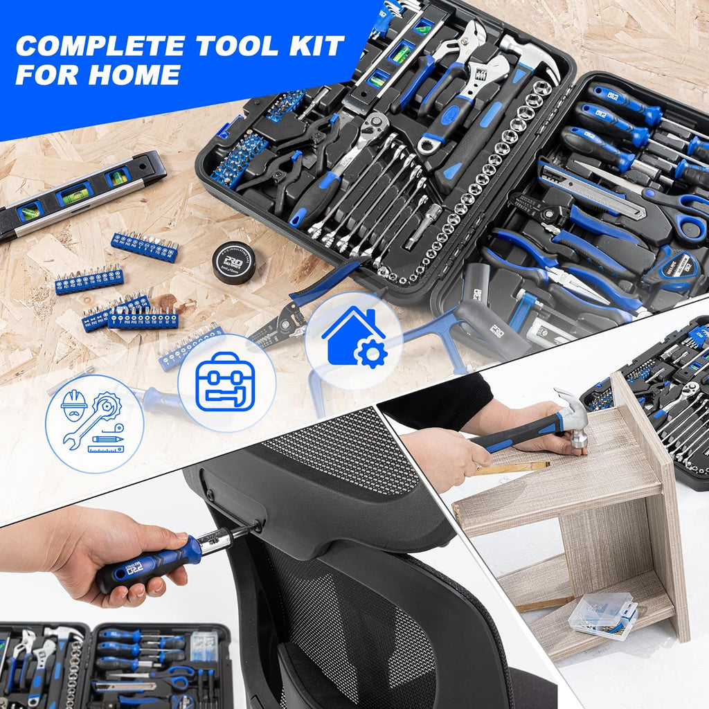 259-Piece Tool Kit, General Household Hand Tool Set with Plastic Storage Toolbox, Portable Complete Repair Tool Box