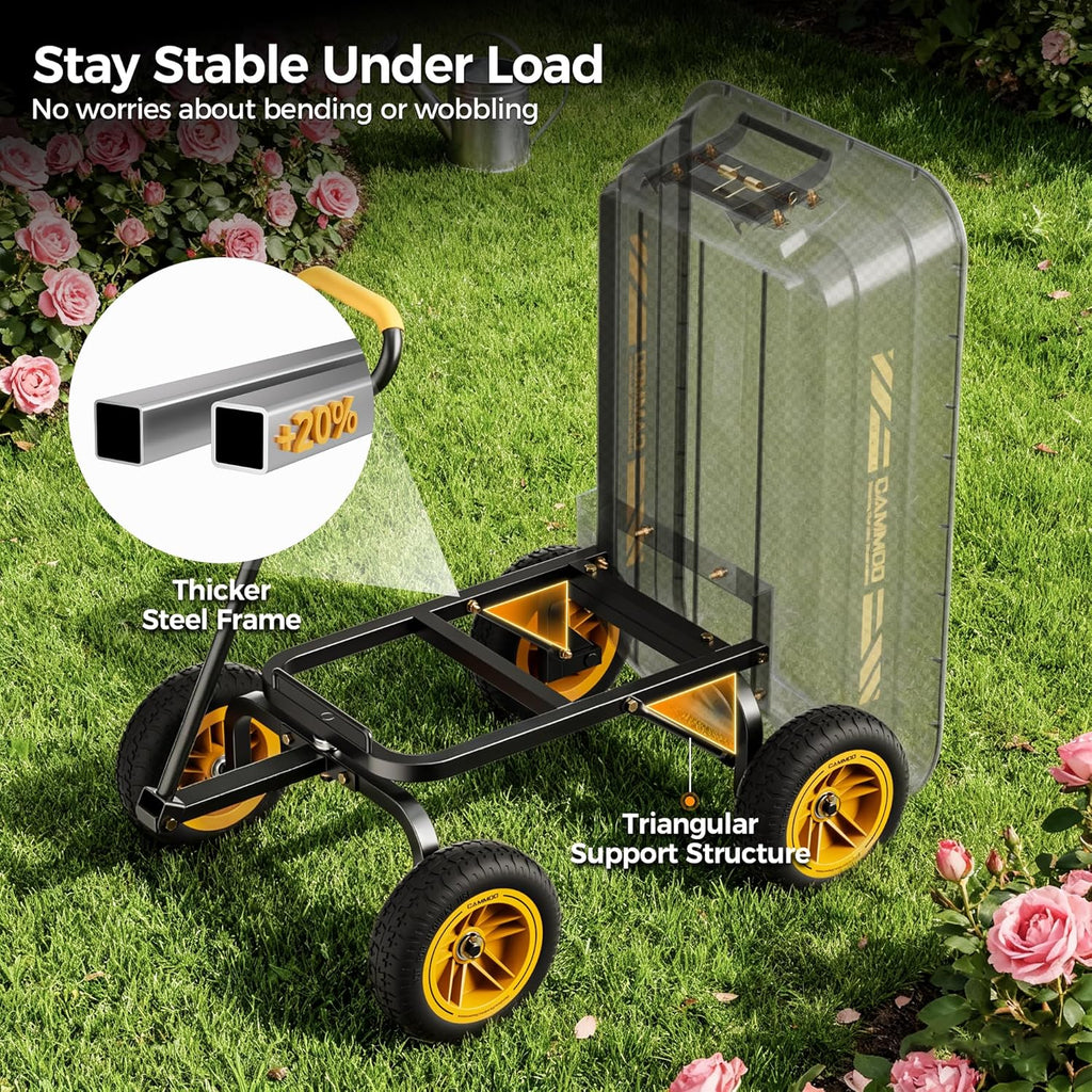 10-in NO-FLAT TIRES 600lb Heavy-Duty Garden Dump Cart 4 Cu.Ft. Utility Wagon with Quick-Release Dumping & Prime Grade