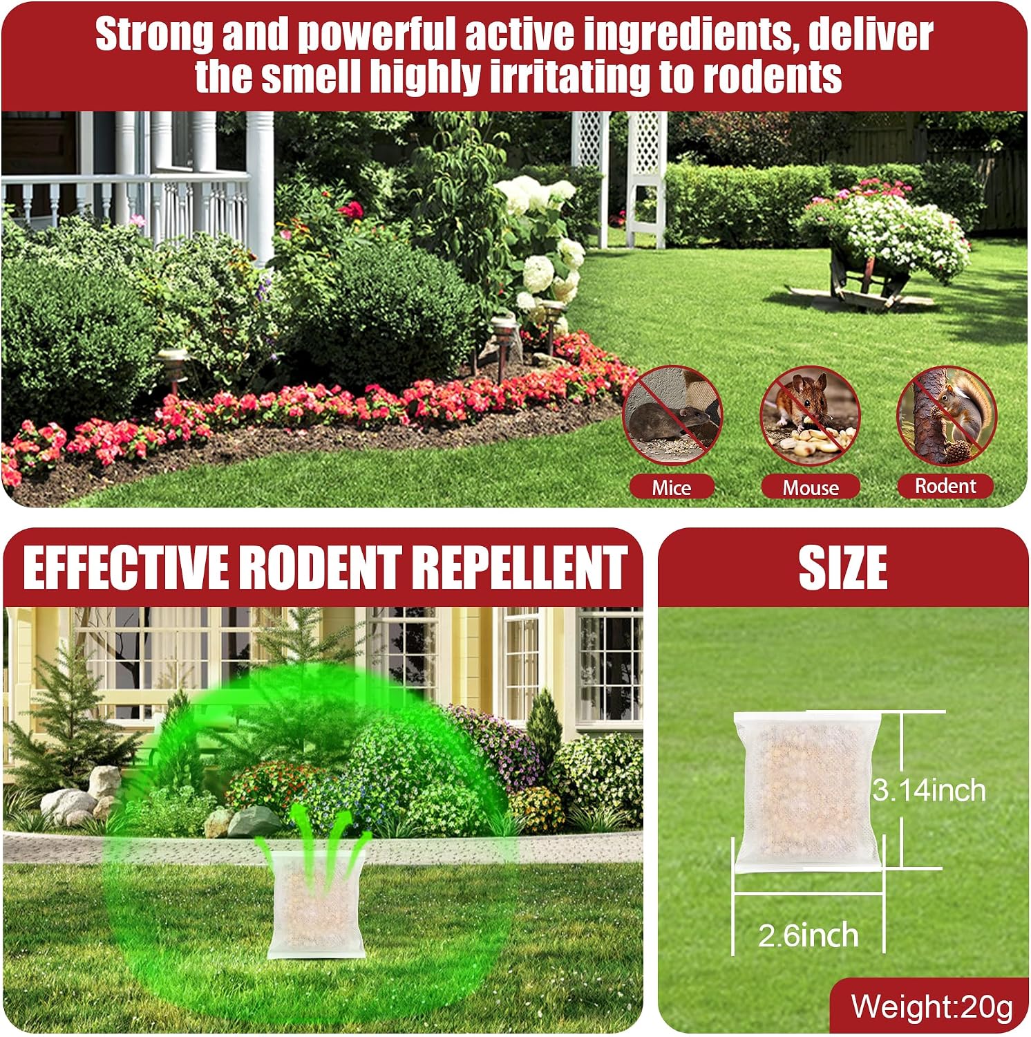 Mouse Rodent Repellent Pounches | Peppermint Oil Mice Repellent, Natural Mouse Deterrent for Kitchen, Warehouse, Car