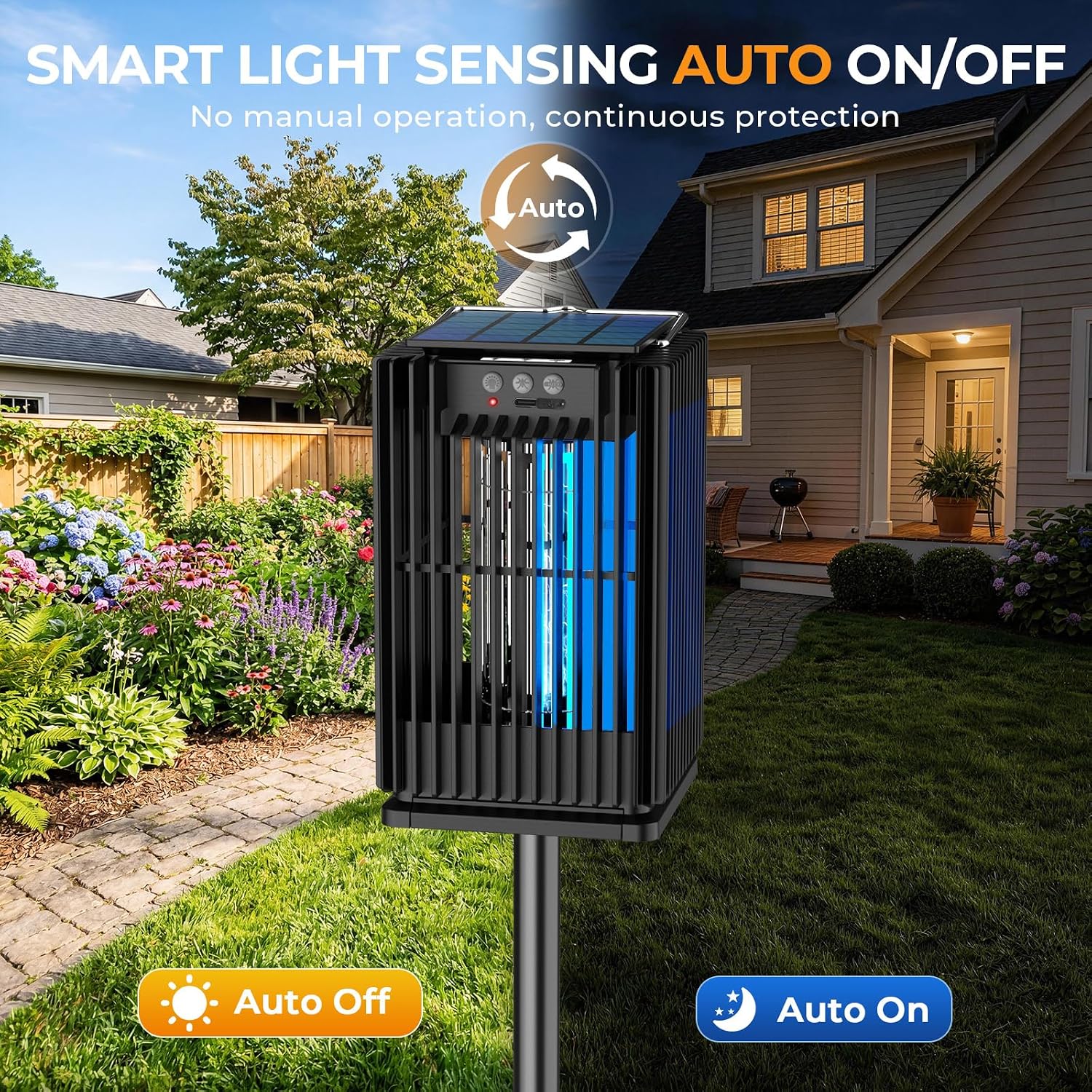 Solar Bug Zapper Outdoor, Solar Mosquito Zapper Outdoor with Ground Bracket, AUTO On/Off Solar Fly Zapper with