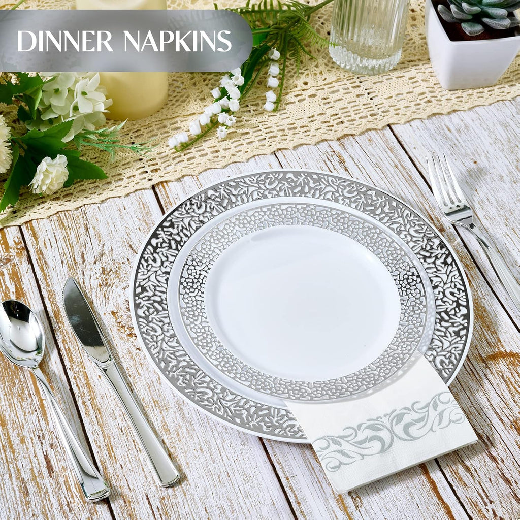 400 Pack Paper Napkins, Soft Dinner Napkins, 3 Ply, Silver