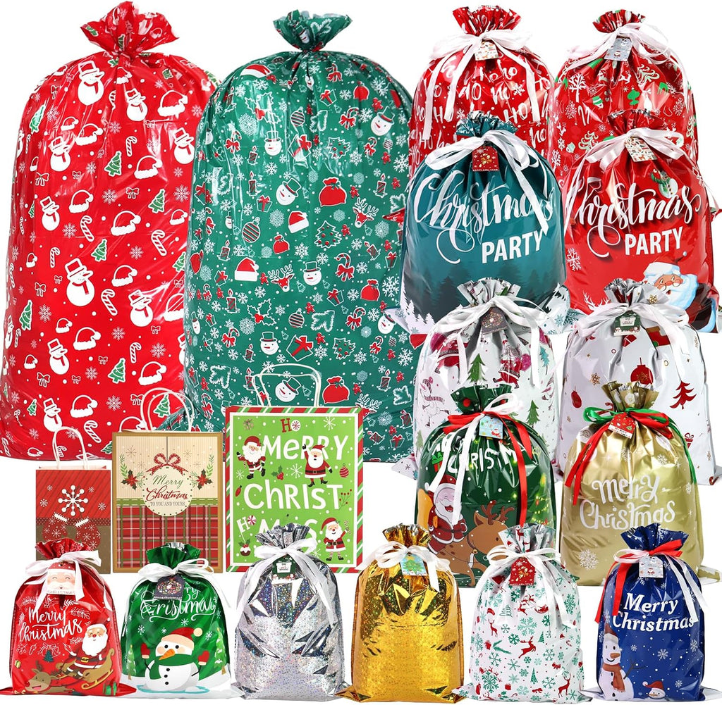Christmas Gift Bags Bulk 48 Pack,Drawstring Christmas Bags Assorted Sizes
