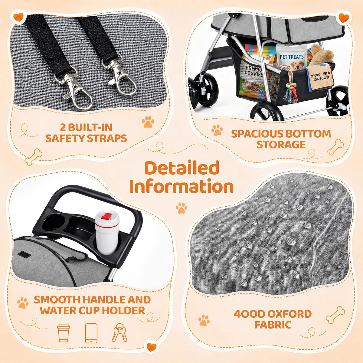 Foldable Pet Stroller, Cat/Dog Stroller with 4 Wheels