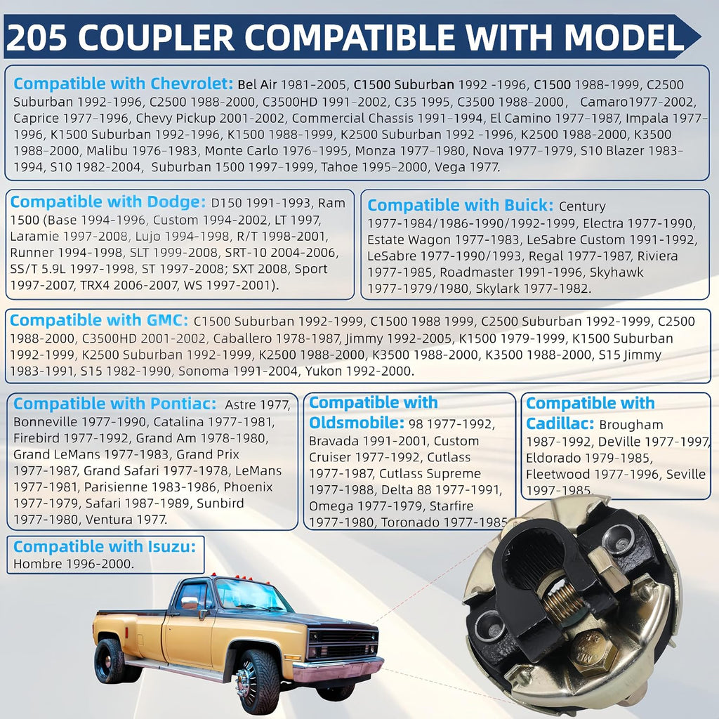 205 Steering Coupling Adaptation 3/4" 26 Spline Lnput Shaft with 2-3/4" OD