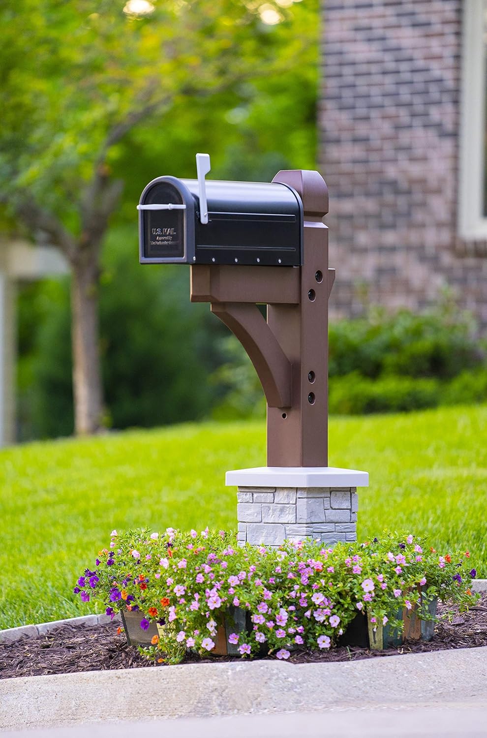 Premium Mailbox Post Set Cross-Arm Classic Coffee
