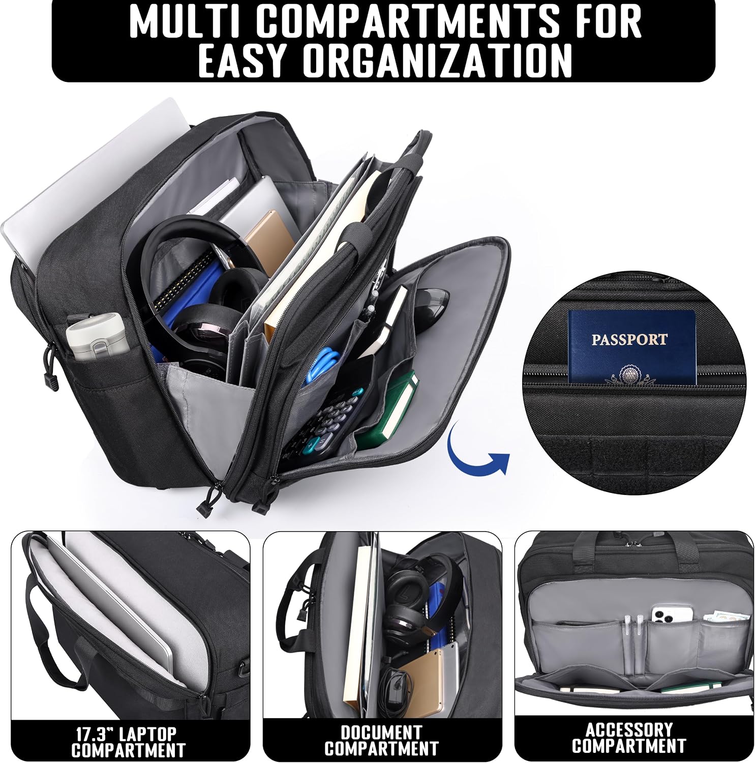 Tactical Messenger Laptop Bag Large Military Briefcase 17.3 Inch Computer Work Office Bag for Men YKK-Zippers