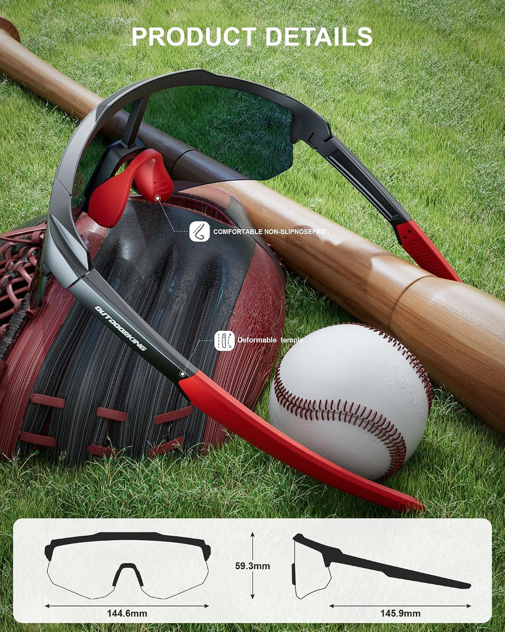 Polarized Sports Sunglasses for Men Women, UV400 One-Piece Lens Sport Shades for Baseball, Running, Cycling, Fishing