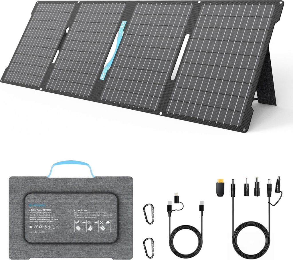 60W Portable Solar Panels for Camping, IP67 Foldable Small Solar Charger | Waterproof Solar Panel kit with USB-C