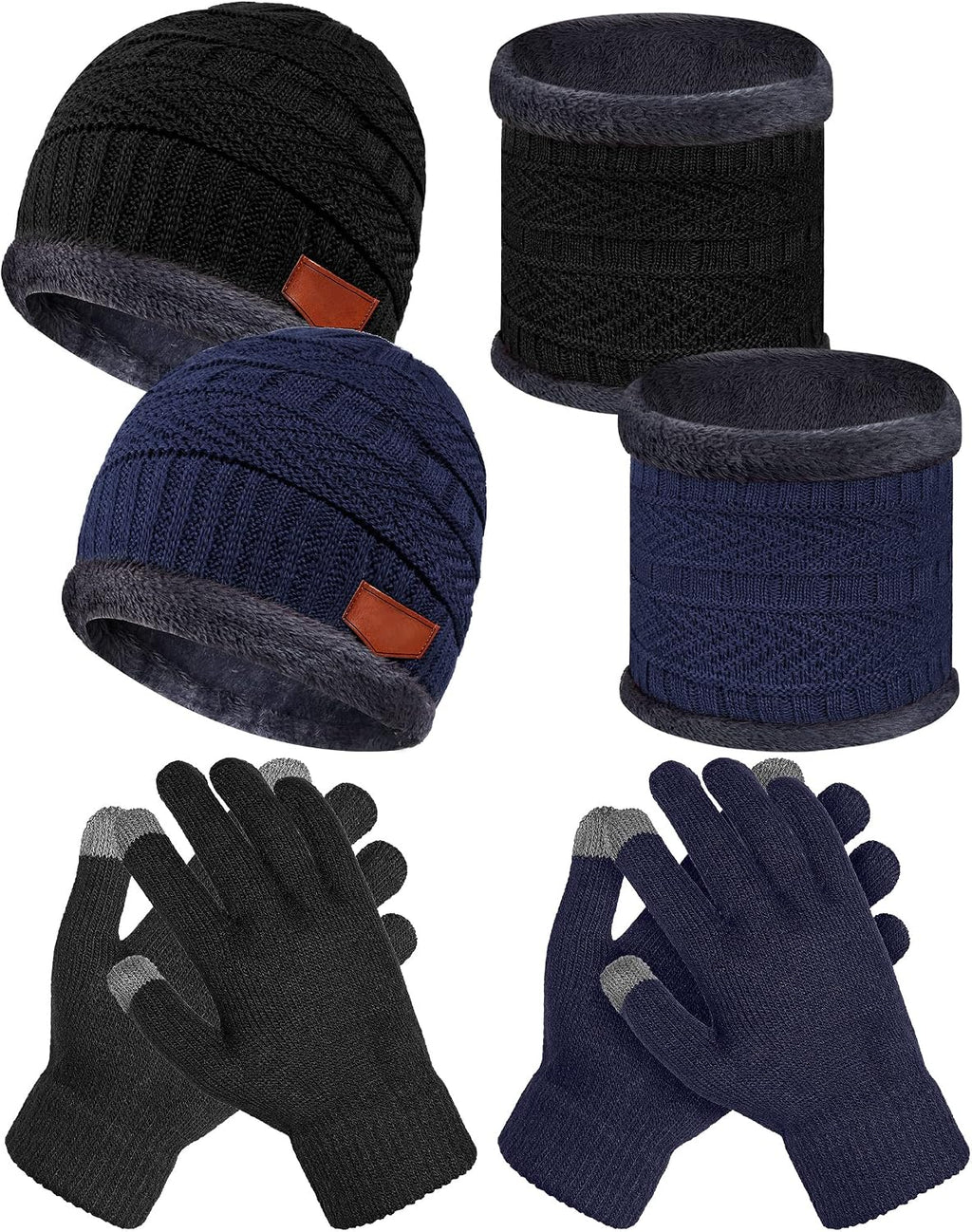 6 Pcs Kids Winter Hat Scarf Touchscreen Gloves | Toddler Knitted Cap Beanie, Neck Warmer, Mitten, for 5-14 Years Boys