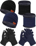6 Pcs Kids Winter Hat Scarf Touchscreen Gloves | Toddler Knitted Cap Beanie, Neck Warmer, Mitten, for 5-14 Years Boys
