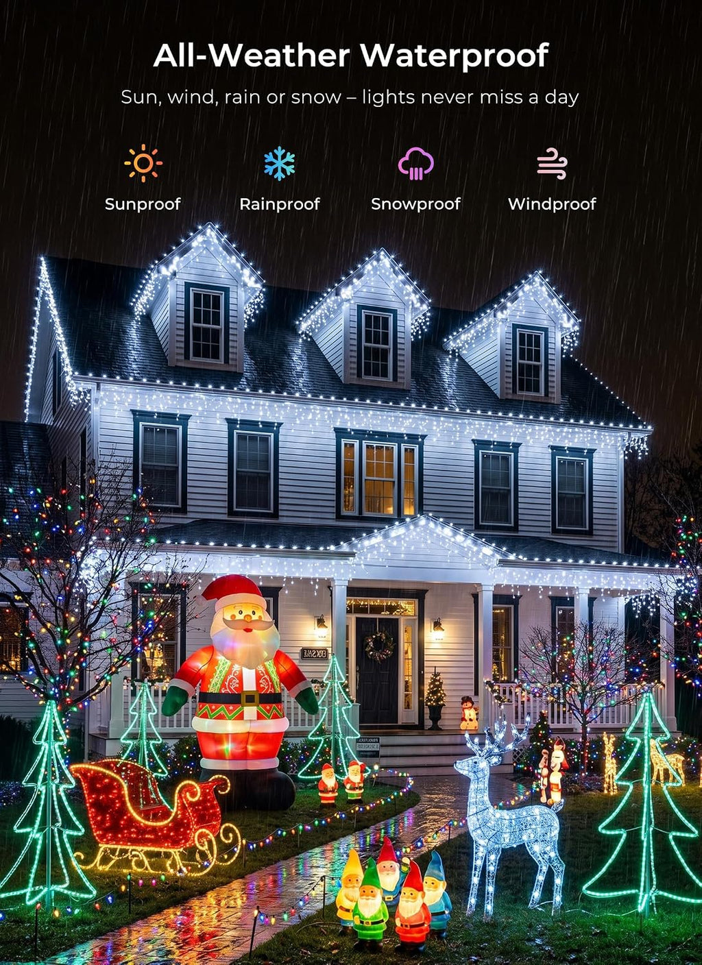Icicle Christmas Lights Outdoor, 40Ft 432 LED Waterproof White Icicle Lights for Outside, 8 Lighting Modes