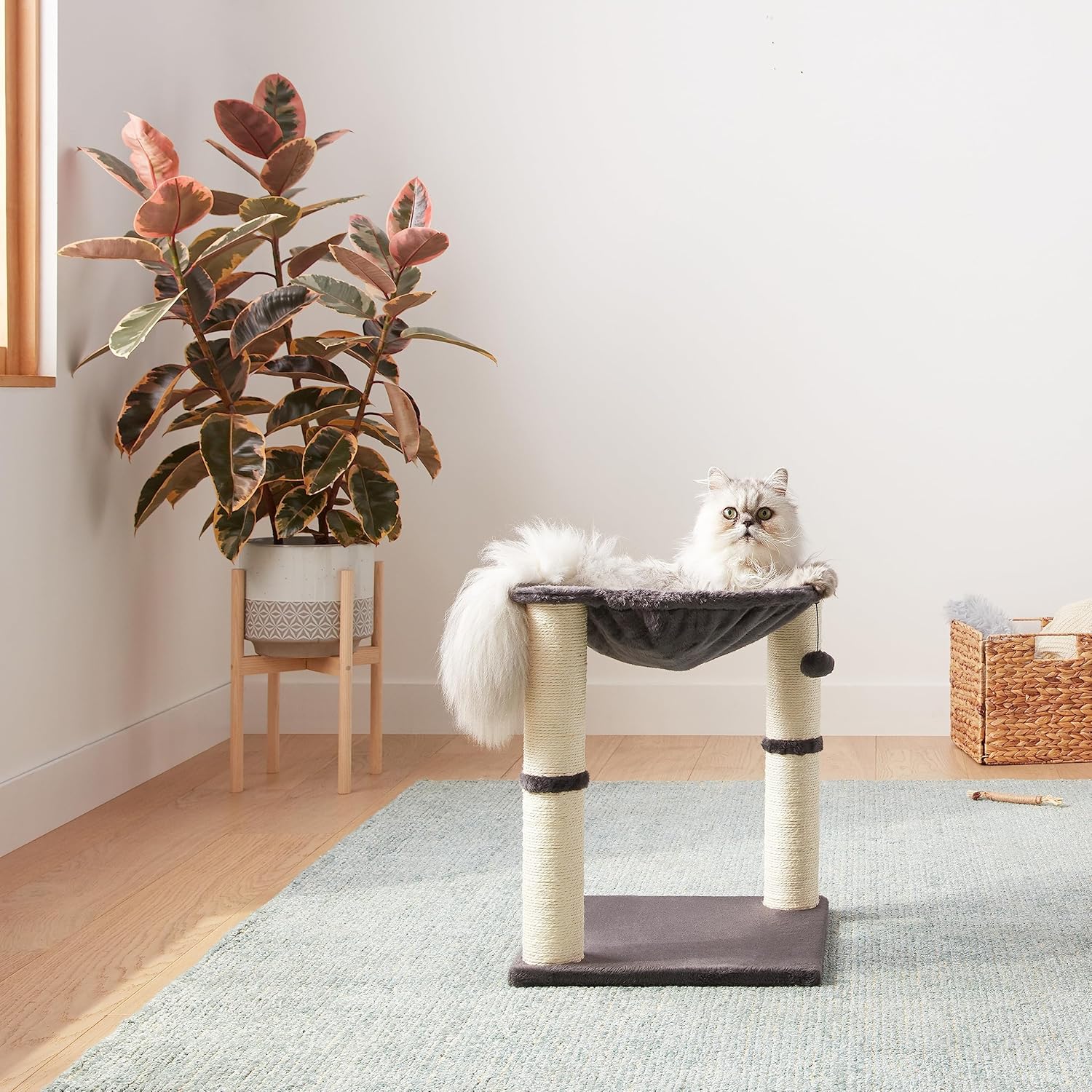 Sturdy Cat Condo Tower with Hammock Bed and Scratching Posts, Interactive Hanging Ball Toy for Indoor Cats, 15.8" x