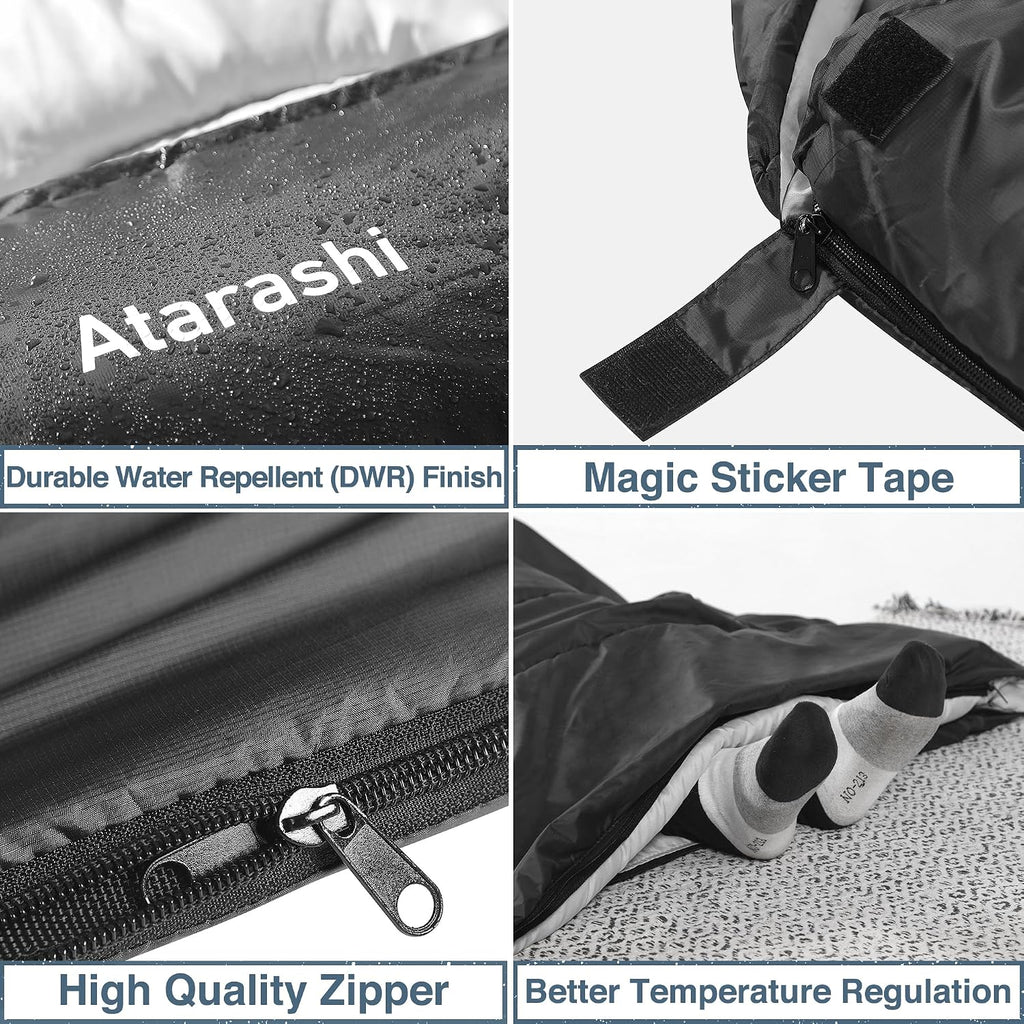 Camping Sleeping Bag- 4 Seasons for Adults, Light, Warm, Extra-Large with Compression Sack- Great for Hiking