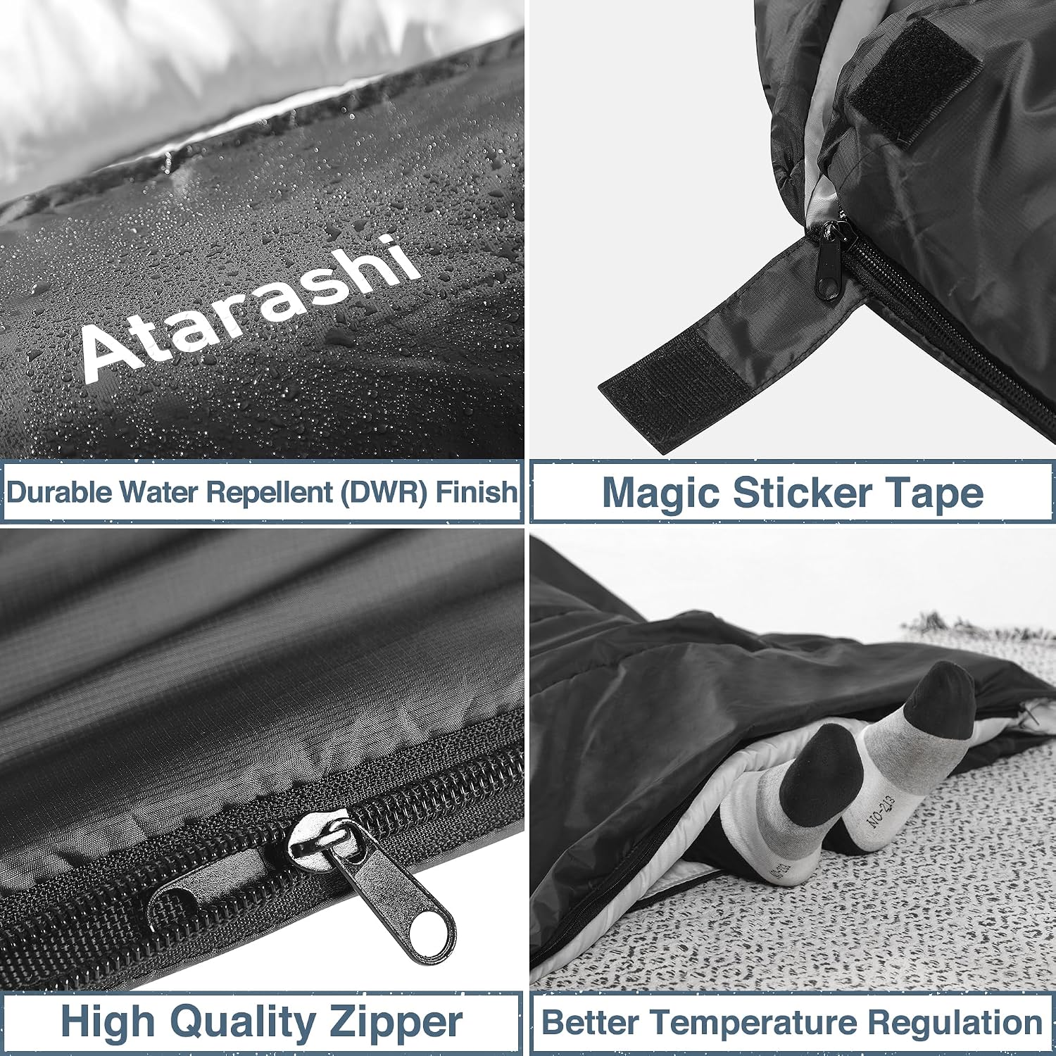 Camping Sleeping Bag- 4 Seasons for Adults, Light, Warm, Extra-Large with Compression Sack- Great for Hiking