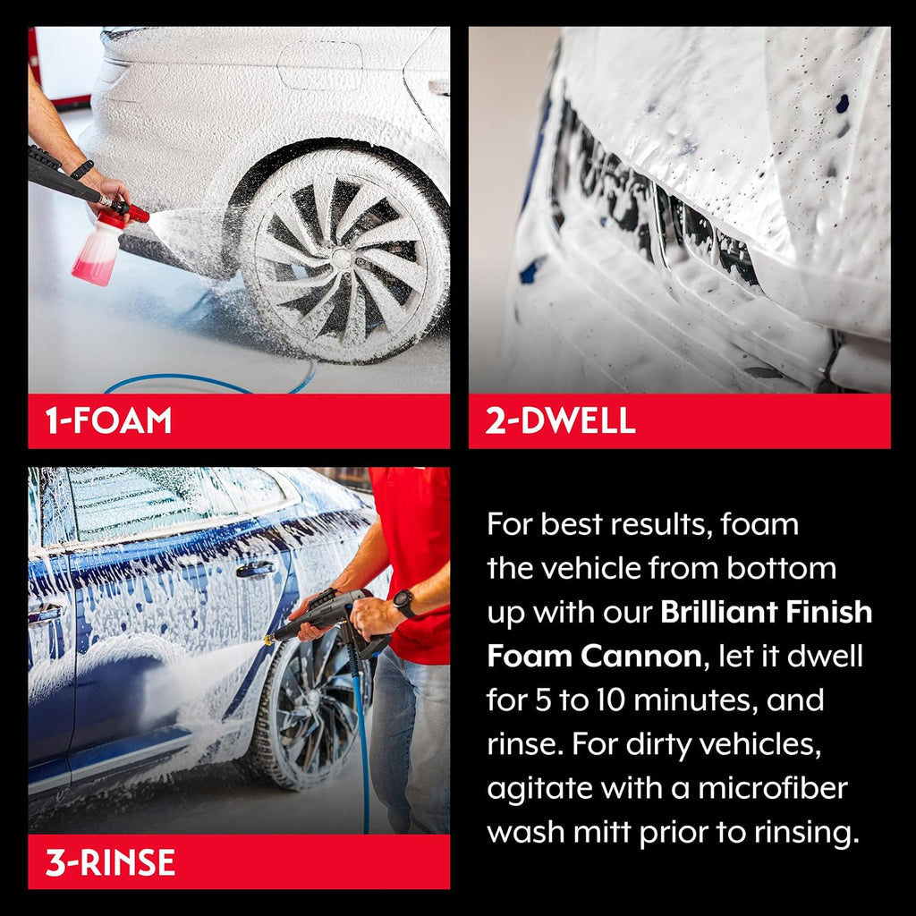 Brilliant Finish Snow Foam, Foaming Car Wash Soap for Deep Cleaning and Glossy Shine, Use with Foam Cannons or