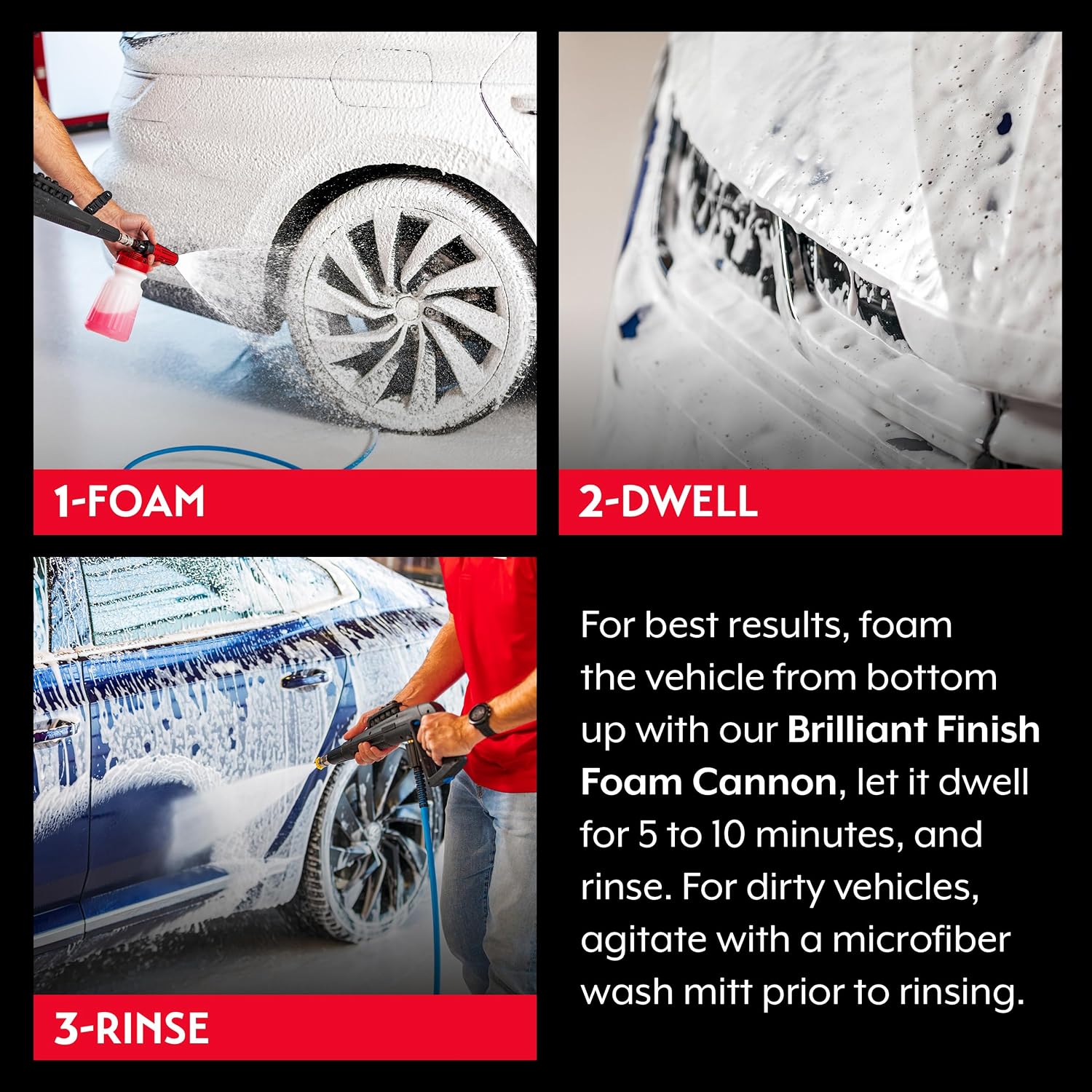 Brilliant Finish Snow Foam, Foaming Car Wash Soap for Deep Cleaning and Glossy Shine, Use with Foam Cannons or