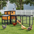 80" Large Wooden Chicken Coop with Run, Outdoor Hen House for 4-6 Chickens, Ventilation Window & Sliding Doors