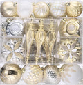 Christmas Tree Ornaments, 130ct White and Gold Shatterproof Christmas Tree Decorations, Elegant Hanging Ball