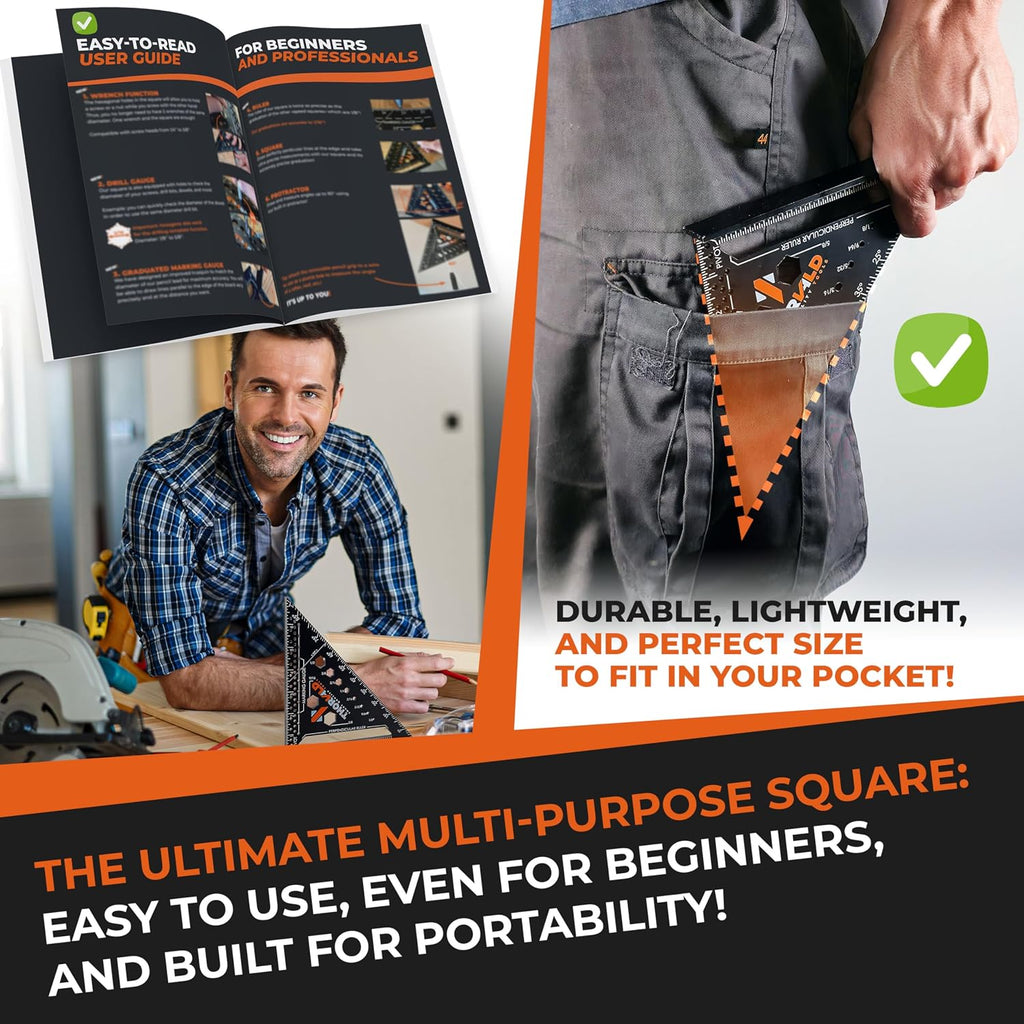 6-in-1 Carpenter Square 7 inch (1/16" Precision) T Square Multi-Purpose Carpenter Tools : Wrench, Square, Protractor