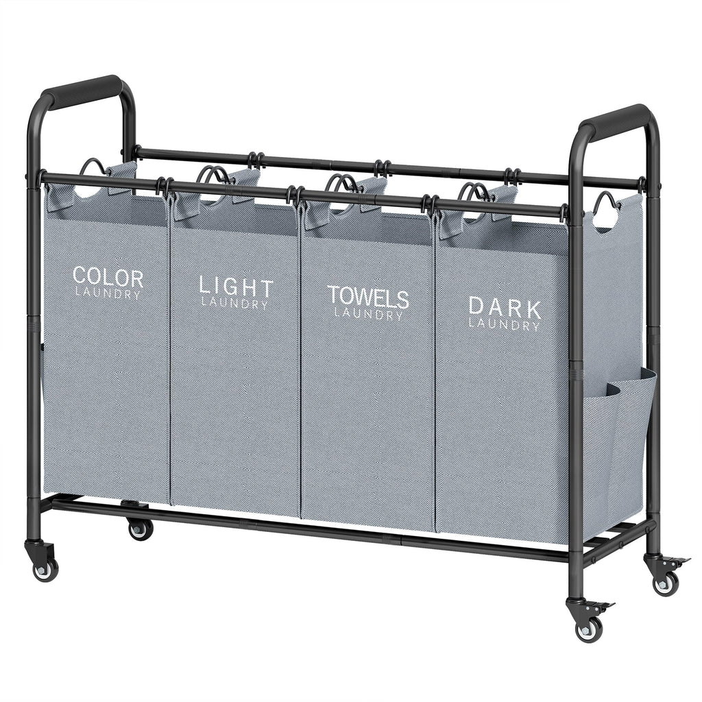 4 Bag Laundry Sorter Cart, Laundry Sorter 4 Sections, Grey