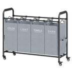 4 Bag Laundry Sorter Cart, Laundry Sorter 4 Sections, Grey