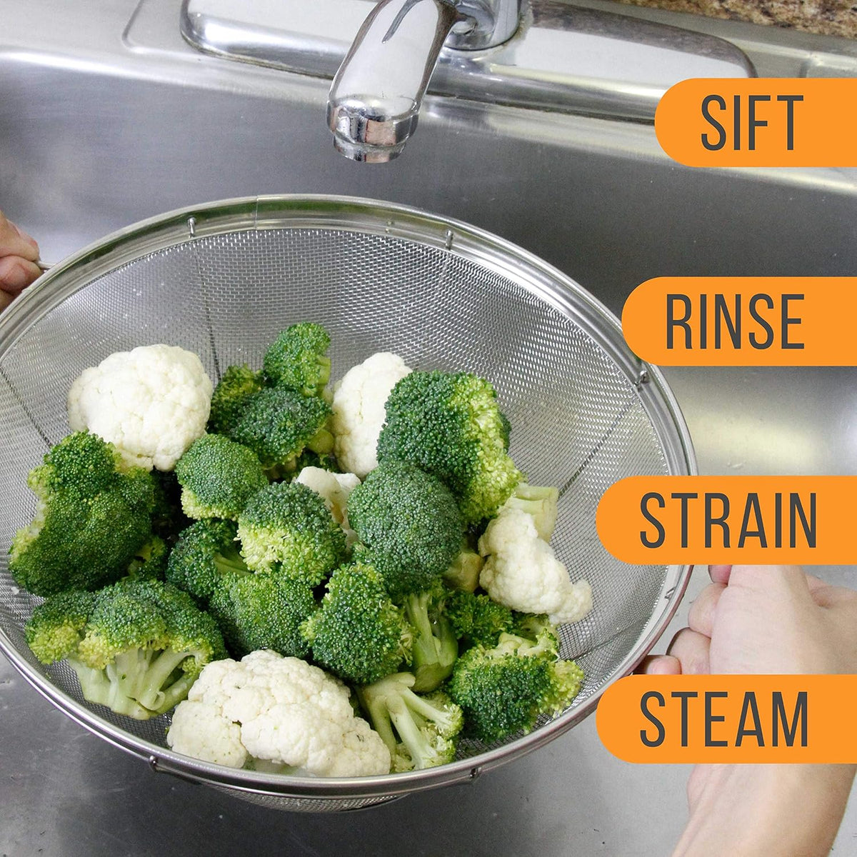 U.S. Kitchen Supply Set of 3 Stainless Steel Colander Strainers Net Baskets