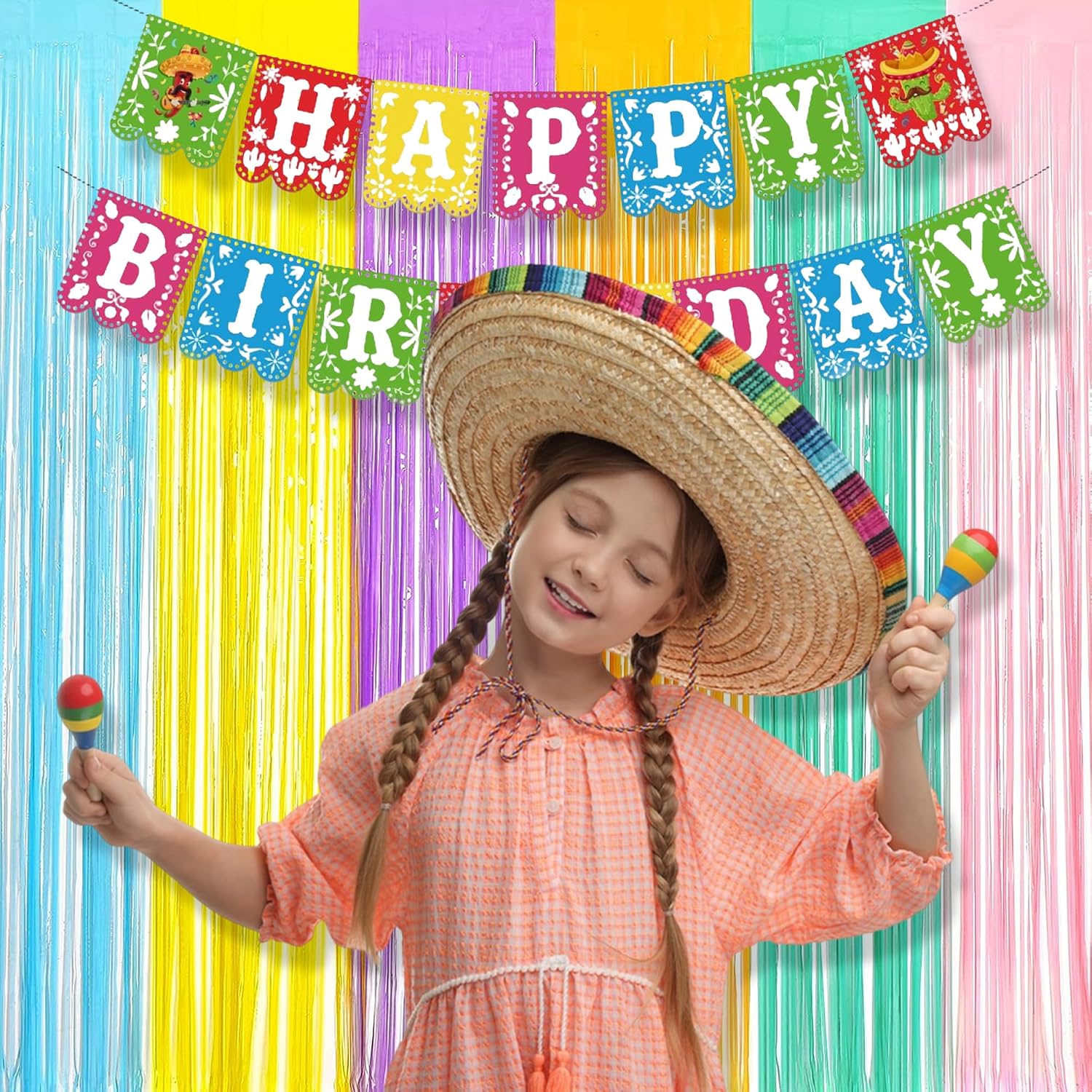 Tinsel Foil Fringe Curtains - 2Pcs 3.2x8.2ft Pastel Colourful Photo Backdrop for Christmas New Years Birthdays Easter