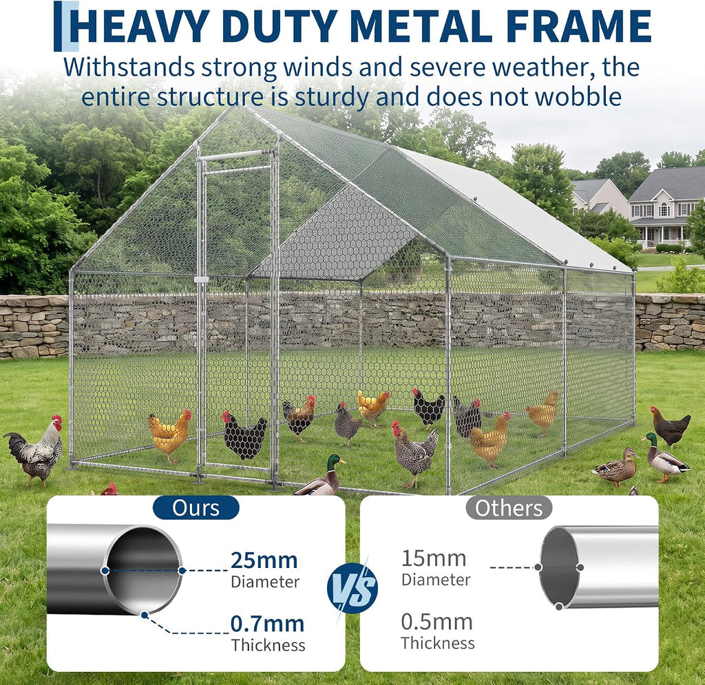 Metal Chicken Coop, Large Walk-in Run 13x10 FT for Yard
