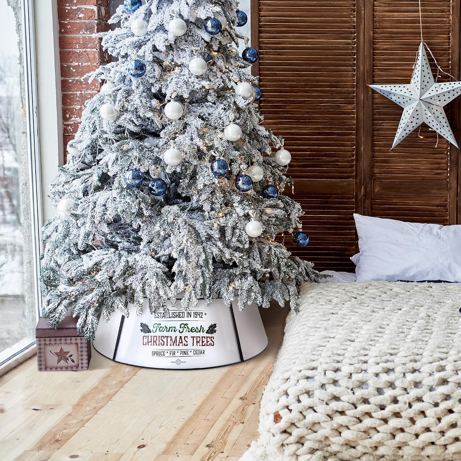 Farmhouse Christmas Tree Collar - Authentic Easy Set Up 30" Tree Ring - Beautiful White Christmas Tree Skirt