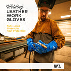 Men's Welding Gloves, Split Cowhide Leather, Blue, Large